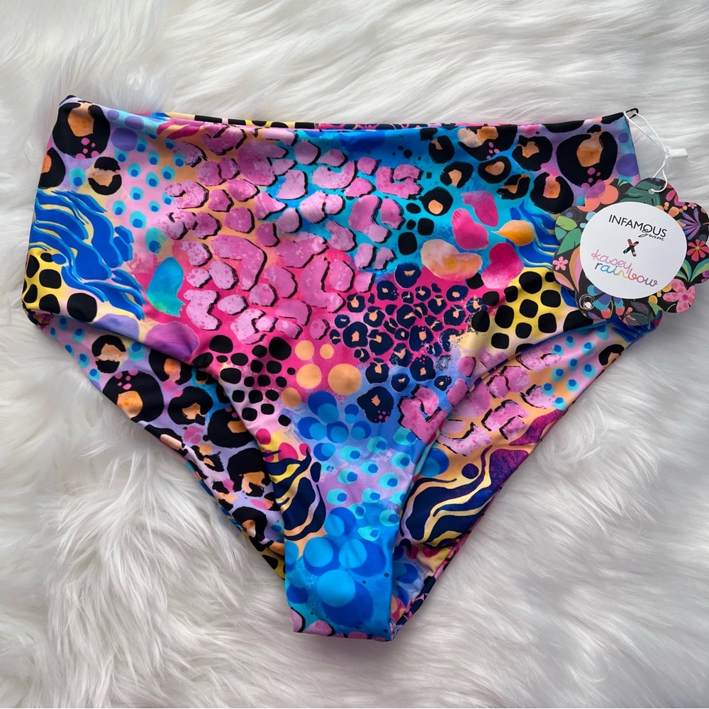 Infamous Swim x Kasey Rainbow Electric Leopard Sadie Bikini Bottom XXL NWT